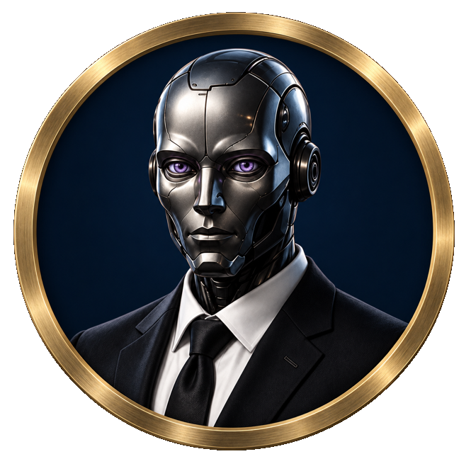 SIMON, the MyXO executive officer intelligence, shown as a chrome figure in a gold ring